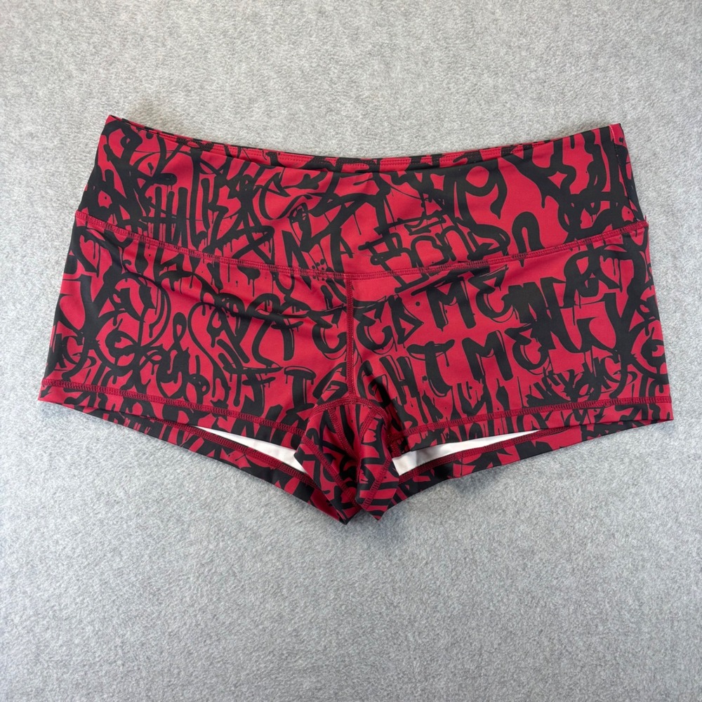 Feed Me Fight Me Shorts Women XL Red Graffiti Print Athletic Spandex Gym Booty